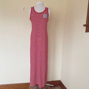 Tommy Hilfiger Red White Stripped Maxi Dress size S Sleeveless Stretch Slit